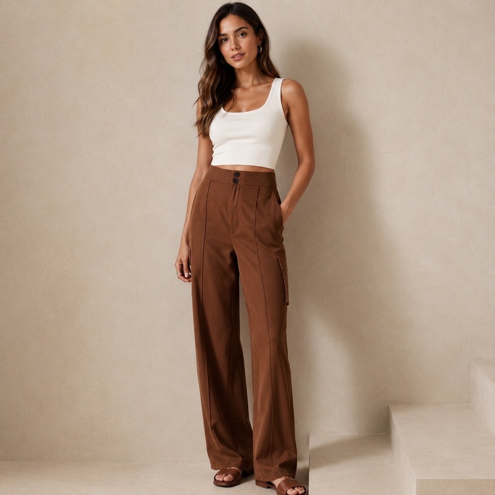 Banana Republic Tencel Solid Brown Cargo Pants Womens Size 8 Utility Minimalist
